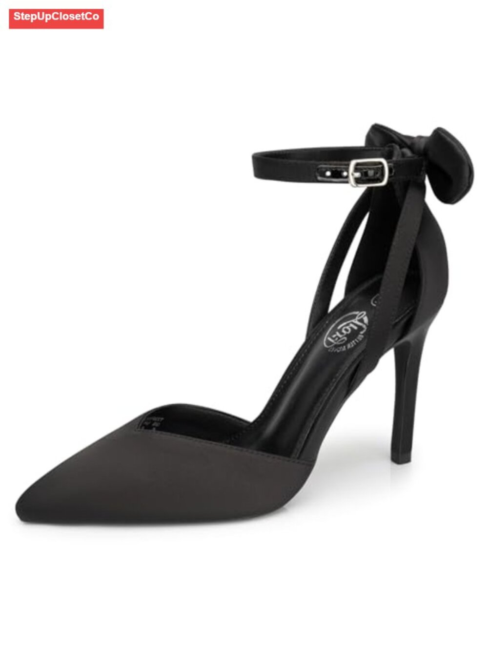 Women's Closed Pointed Toe Stiletto Heels with Bow Knot Ankle Strap